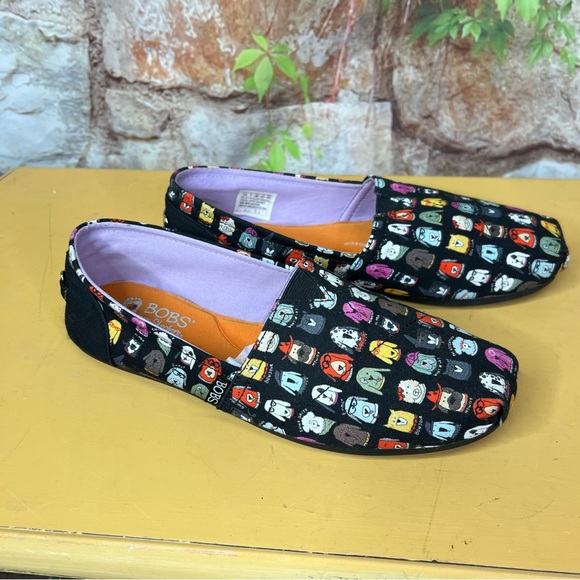 BOBS FROM SKECHERS Black Slip on Multicolor Dog Print Memory Foam Flats, 10 - Picture 8 of 14